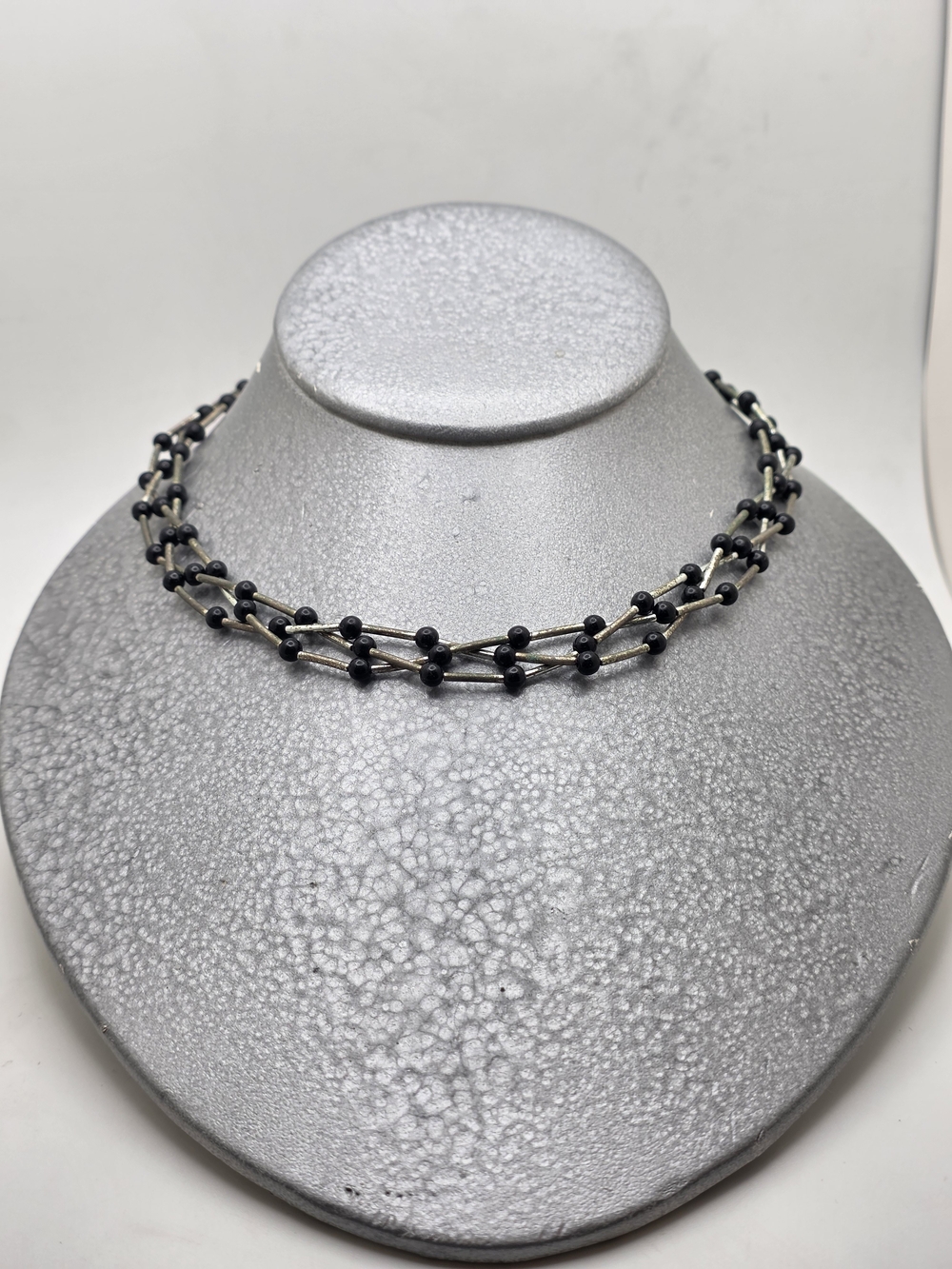 Black Bead Triple-Strand Necklace